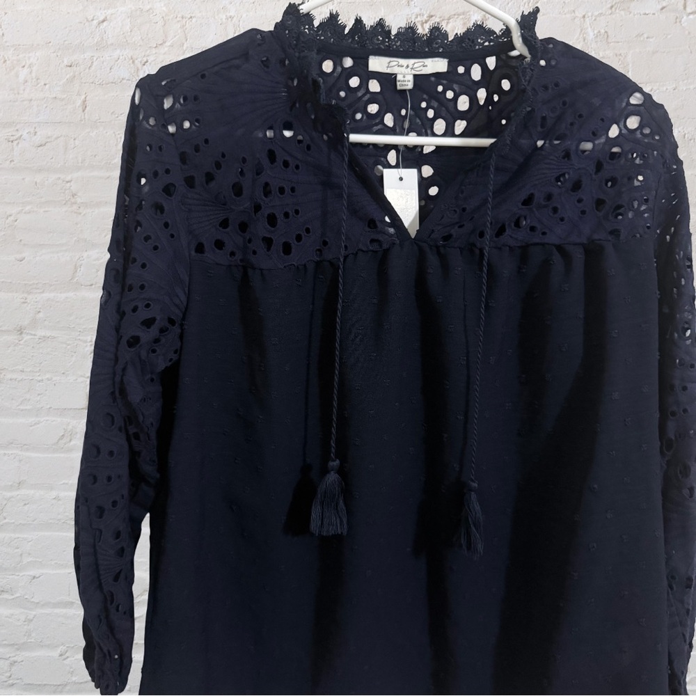 Parker Navy Eyelet Top. NWT